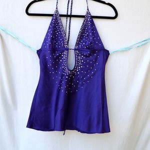 Marciano Silk Purple studded open back halter top
